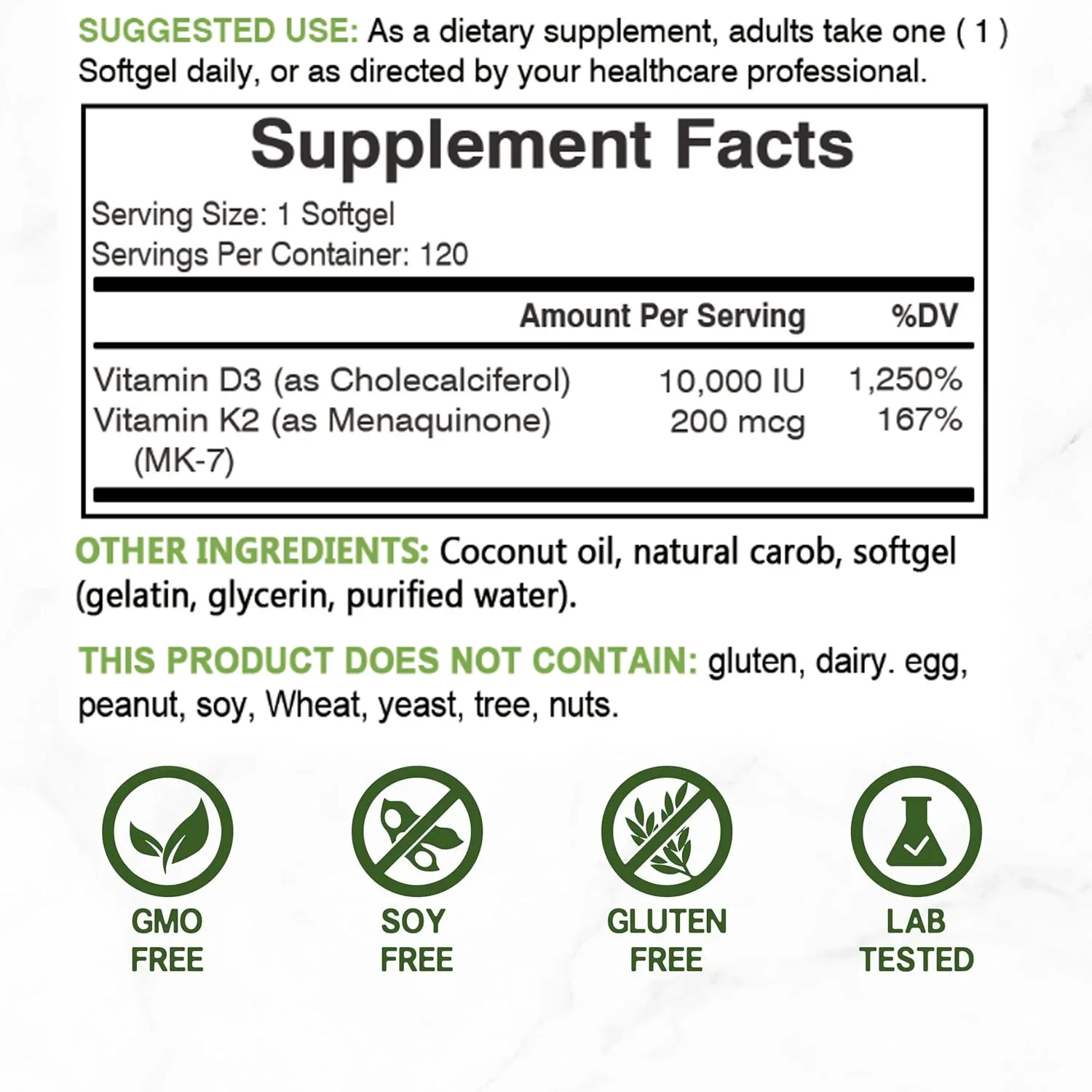 비타민 D3 10,000 IU + K2 MK7 200  - Health Wellness Vitamins 리뷰 및 가격